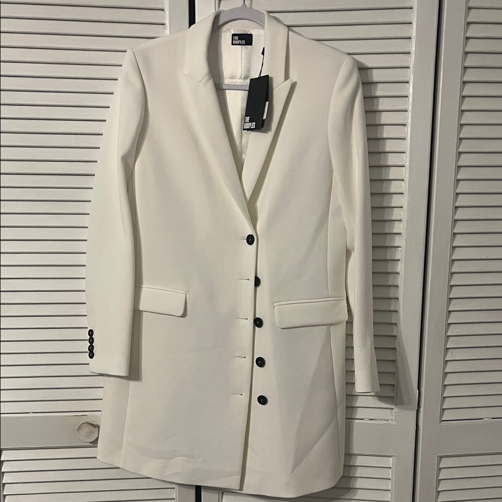 The Kooples Cream Long Sleeve Dress with Black Buttons